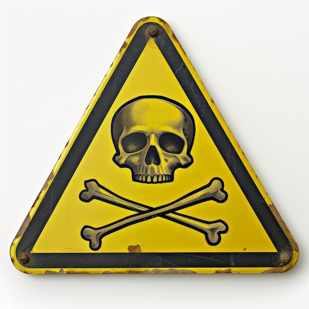 Foto sinal de advertência triangular amarelo com um crânio cruzado ia generativa