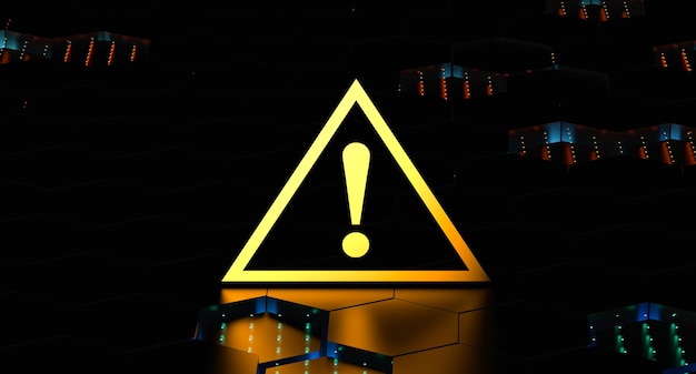 Sinal de aviso com um ponto de exclamação Sinal de segurança Aviso de conceito ou banner de atenção renderização 3D