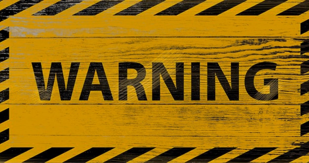 Foto sinal de aviso pintado em uma placa de madeira design de ilustração