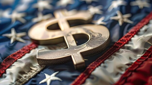 Foto sinal de dinheiro em bandeira americana completa