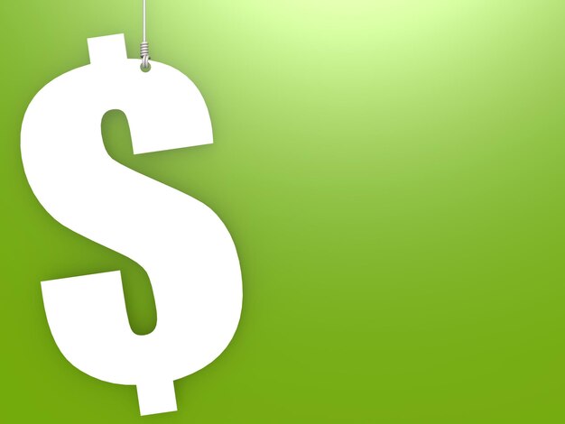 Foto sinal de dólar pendurado com fundo verde