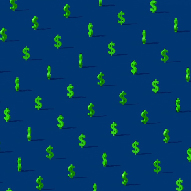 Foto sinal de dólar verde. fundo azul. ilustração abstrata,