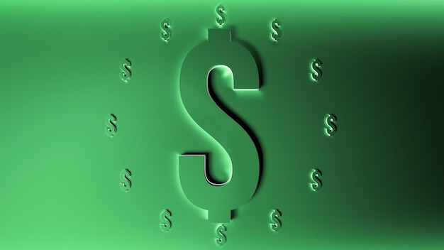 Sinal de dólar verde Símbolo de moeda do dólar Conceito de dólar 3D render