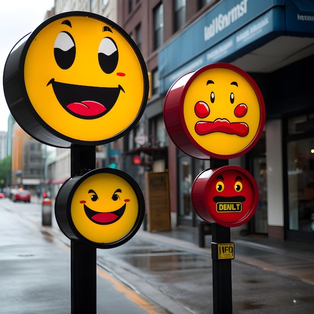 Sinal de emoji atraente chamando a atenção na cidade