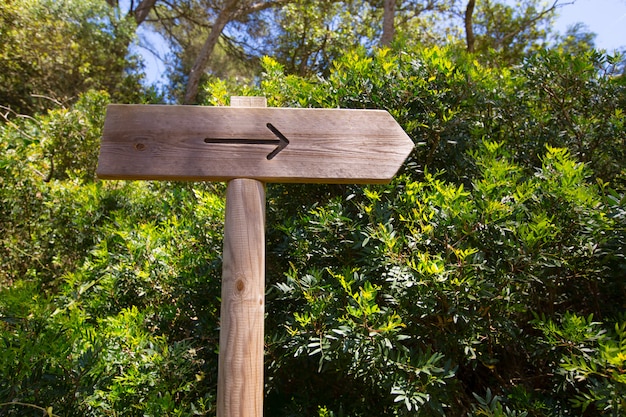 Sinal de estrada em branco faixa de madeira seta no Mediterrâneo