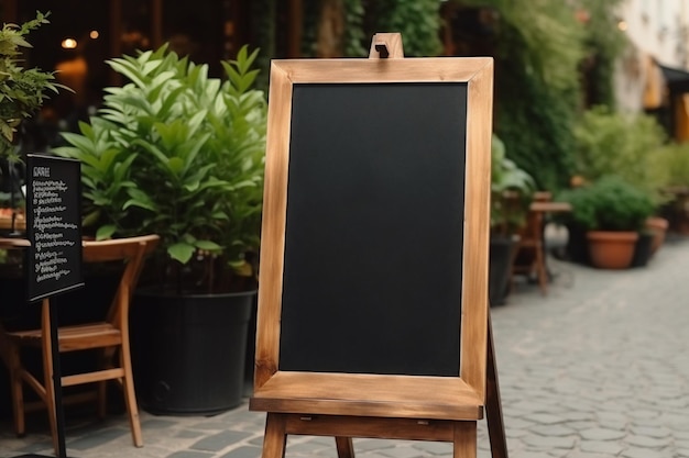 Sinal de loja de restaurante em branco ou placas de menu perto da entrada do menu do café do restaurante na rua