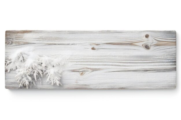 Foto sinal de madeira de natal vazio coberto de neve branca em fundo branco