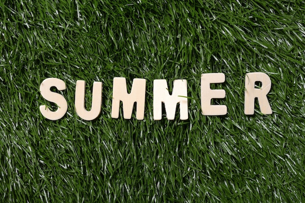 Foto sinal de madeira de verão na grama