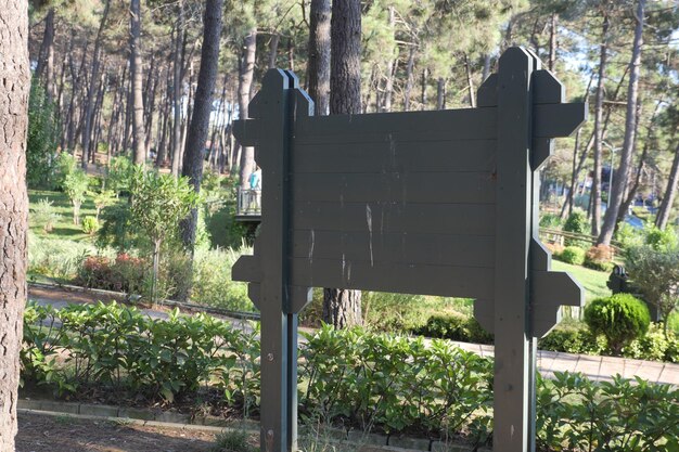 sinal de madeira no parque com conceito de espaço de cópia