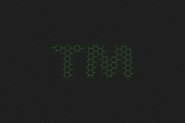 Sinal de marca registrada, identidade legal, símbolo TM, hexágono verde