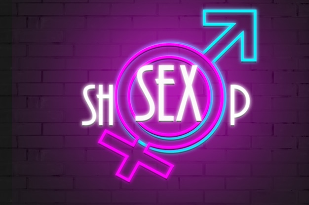 Sinal de néon com o sex shop de inscrição.