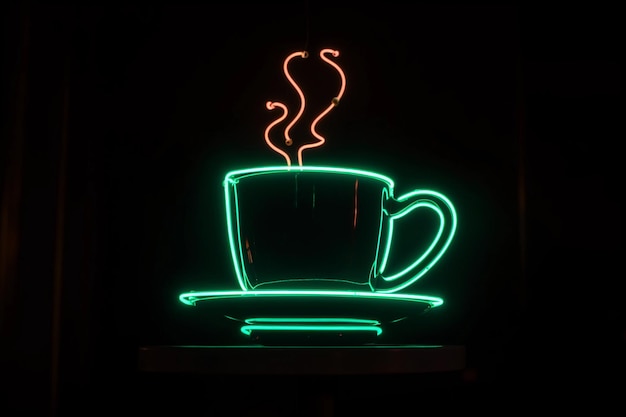 Sinal de neon de xícara de café no café