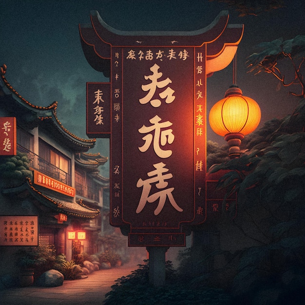 Sinal de nome de rua ao ar livre em textura granular de ilustração de cidades chinesas