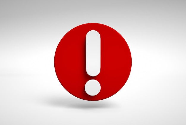 Sinal de perigo de exclamação vermelho 3d ícone de sinal de atenção sinal de atenção de aviso de perigo em branco
