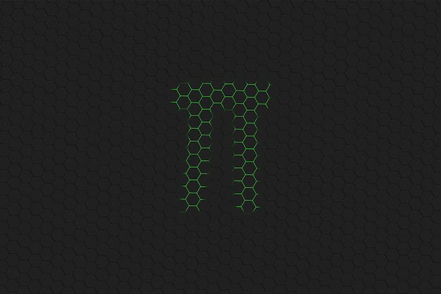 Sinal de Pi. Letra Pi, Símbolo do alfabeto grego, hexágono verde