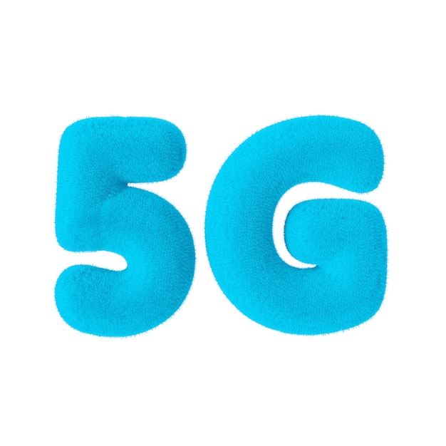 Sinal de rede 5G como pele azul em um fundo branco. Renderização 3D