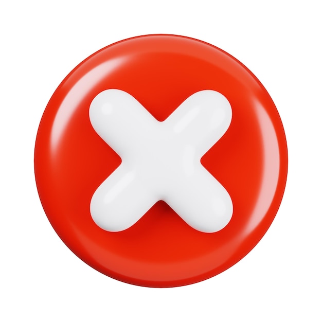 Sinal de rejeição errado do ícone 3D da Cruz Vermelha do ícone arredondado ilustração 3d isolada
