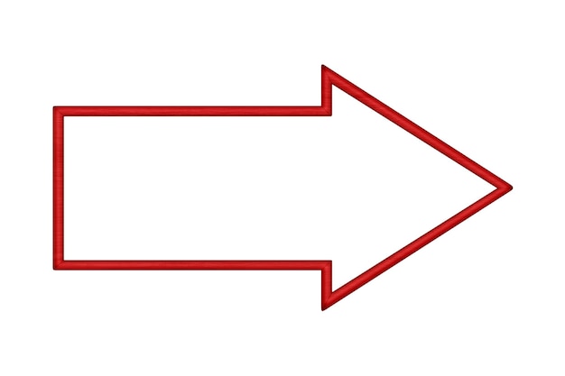 Foto sinal de seta sinal de seta de madeira em branco com uma moldura vermelha isolada no fundo branco