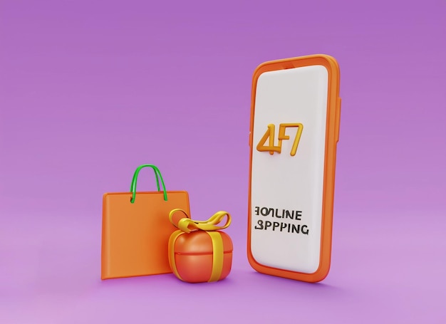 Foto sinal de smartphone com caixa de presentes bolsa de compras calendário com fundo pastel