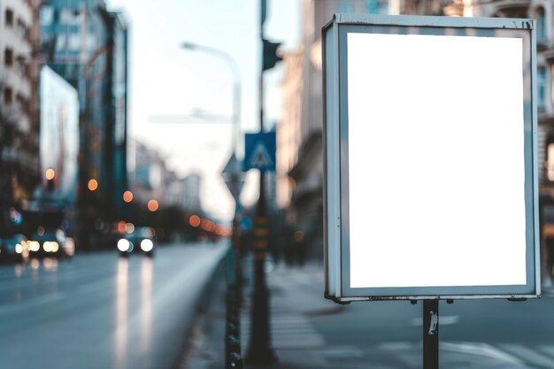 Foto sinal de tela de cartaz branco para anúncios na cidade na maquete de rua