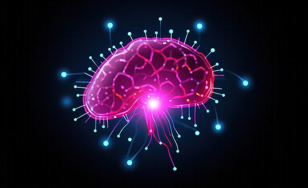 Sinal do cérebro em cor roxa Ícone do cérebro em estilo de linha de néon símbolo da ciência e inteligência