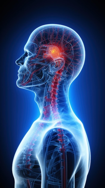 Sinal do cérebro humano Conceito de aprendizagem profunda Cabeça humana e cérebro Diferentes tipos de formas de onda produzidas por células de neurônios cerebrais com nós de ligação brilhantes