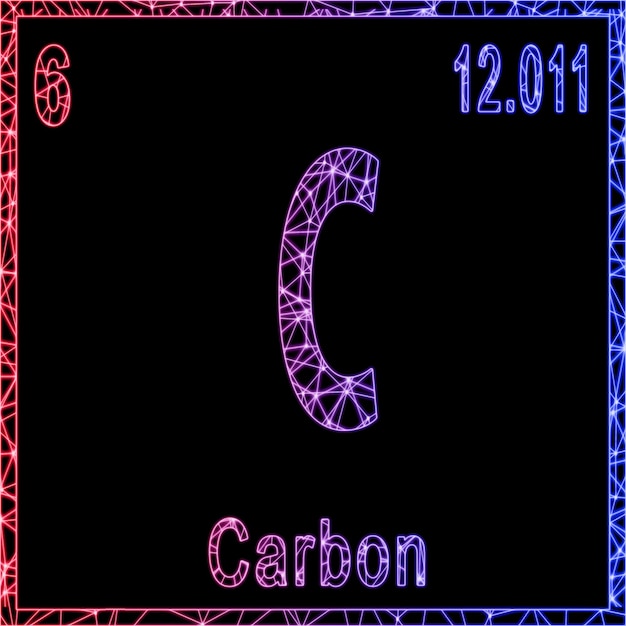 Sinal do elemento químico do carbono com número atômico e peso atômico