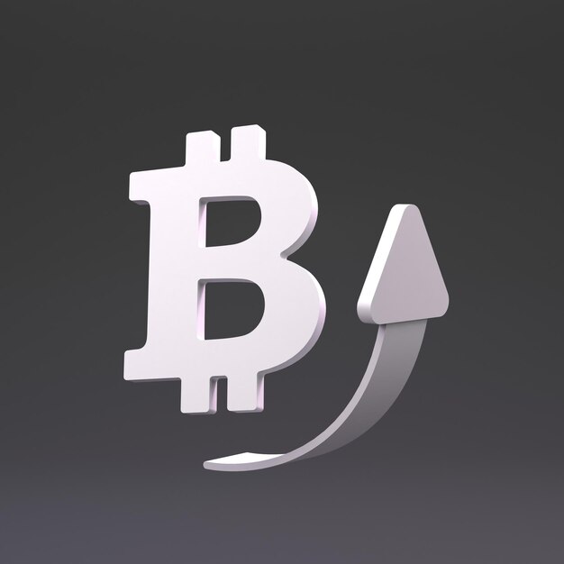 Sinal e crescimento de Bitcoin. Conceito de crescimento de preço de criptomoeda. renderização 3D.