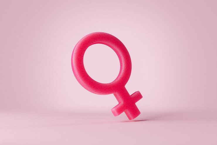 Sinal feminino vermelho contra um fundo rosa
