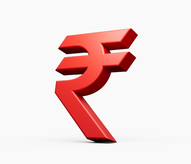Sinal vermelho da rupia indiana com ilustração 3D da seta vermelha e branca para baixo