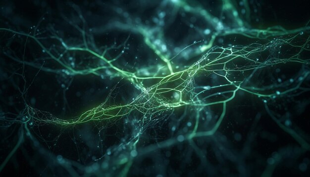 Las sinapsis brillantes se conectan en una red neuronal futurista generada por IA