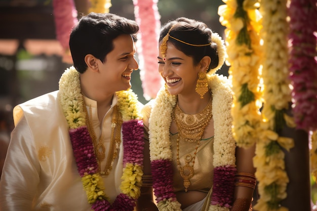 Sincera mirada afectuosa de los novios maharashtrianos a la boda marathi