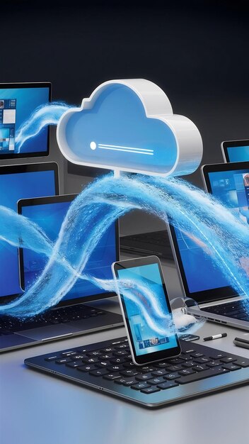 Sincronización en la nube entre dispositivos concepto de sincronización de pantalla virtual