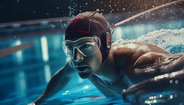 Foto sinfonia aquática um homem gracioso dança através das profundezas azuis abraçando o ritmo da piscina