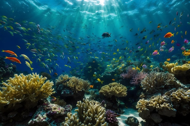 La sinfonía de los arrecifes de coral submarinos y los coloridos peces