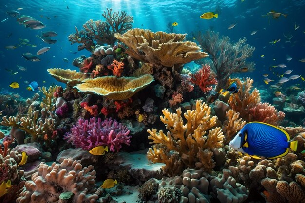 Foto la sinfonía de los arrecifes de coral submarinos y los coloridos peces