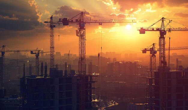 Sinfonía del atardecer: una combinación armoniosa de desarrollo urbano y el esplendor de la naturaleza que refleja la esencia de la evolución del paisaje urbano moderno.