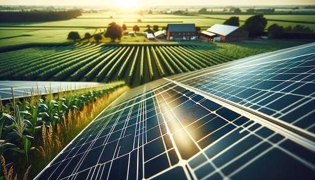 Sinfonía del atardecer sobre la granja solar el futuro de la energía limpia