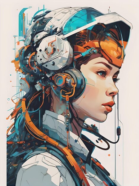 Sinfonía cibernética Retrato de una hermosa mujer cyborg