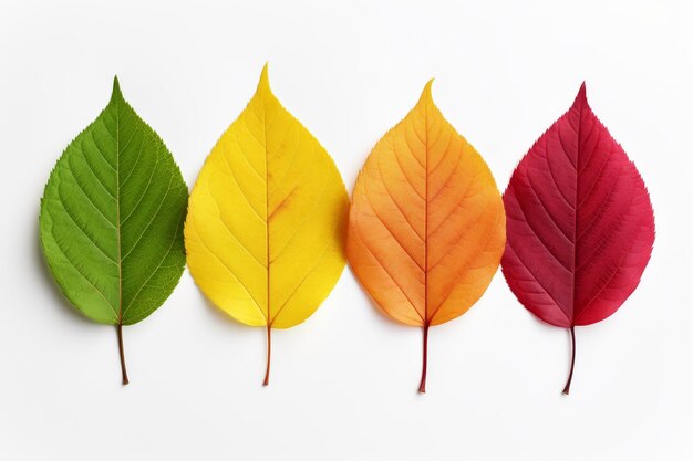 Foto sinfonía de cuatro hojas de colores en una superficie blanca o clara png fondo transparente
