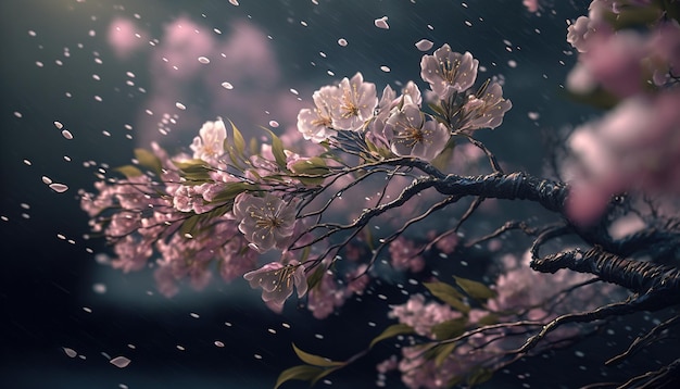 Sinfonia da primavera Flor de cerejeira e folhas esvoaçantes IA generativa