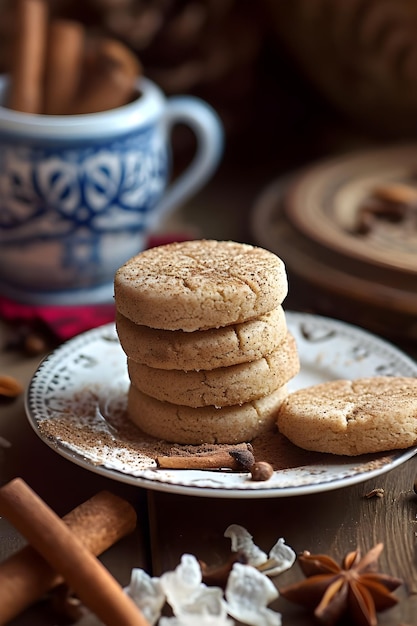 Sinfonia de canela polvorones de canela em um cenário folclórico espanhol