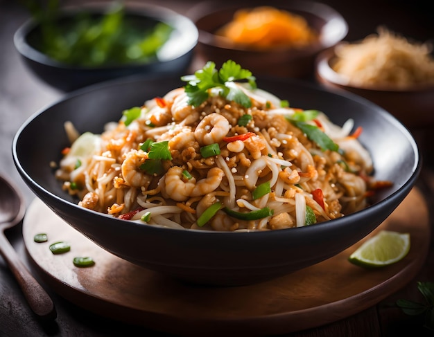 Una sinfonía de fideos de arroz fritos infundidos con auténticos sabores tailandeses