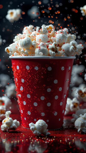 Foto una sinfonía de palomitas de maíz en un cubo rojo estrellado