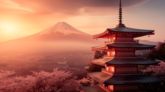 Sinfonía de primavera Monte Fuji y las flores de cerezo en un abrazo sereno