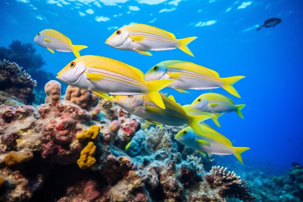 Sinfonía submarina Una fascinante escuela de fusileros de cola amarilla en vibrante armonía