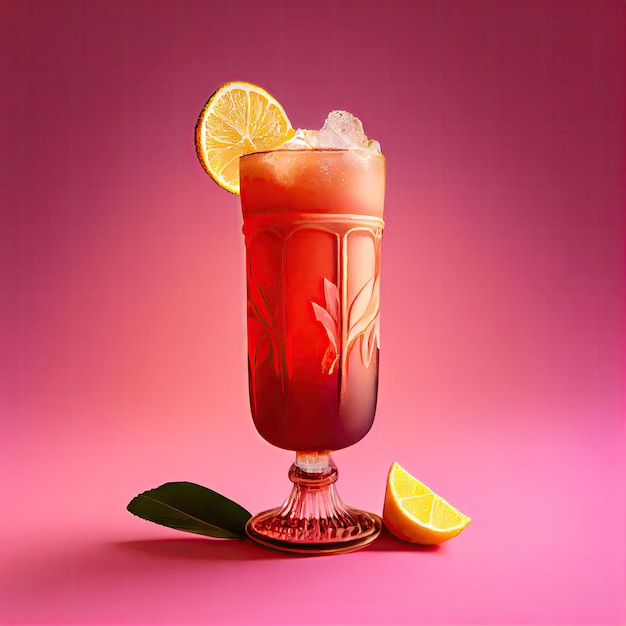 Singapore Sling Cocktail auf rosa Hintergrund Tropical Party Cocktail Bar Getränk abstrakte generative KI-Illustration