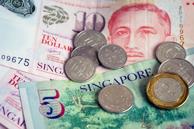 Singapur-Währung - Dollar und Cent-Nahaufnahme