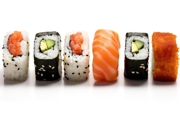 Singular Extravagância de Sushi em fundo branco