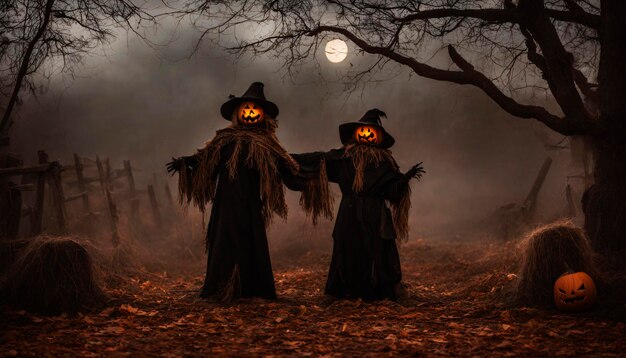 La siniestra amenaza del espantapájaros en la escena de Halloween